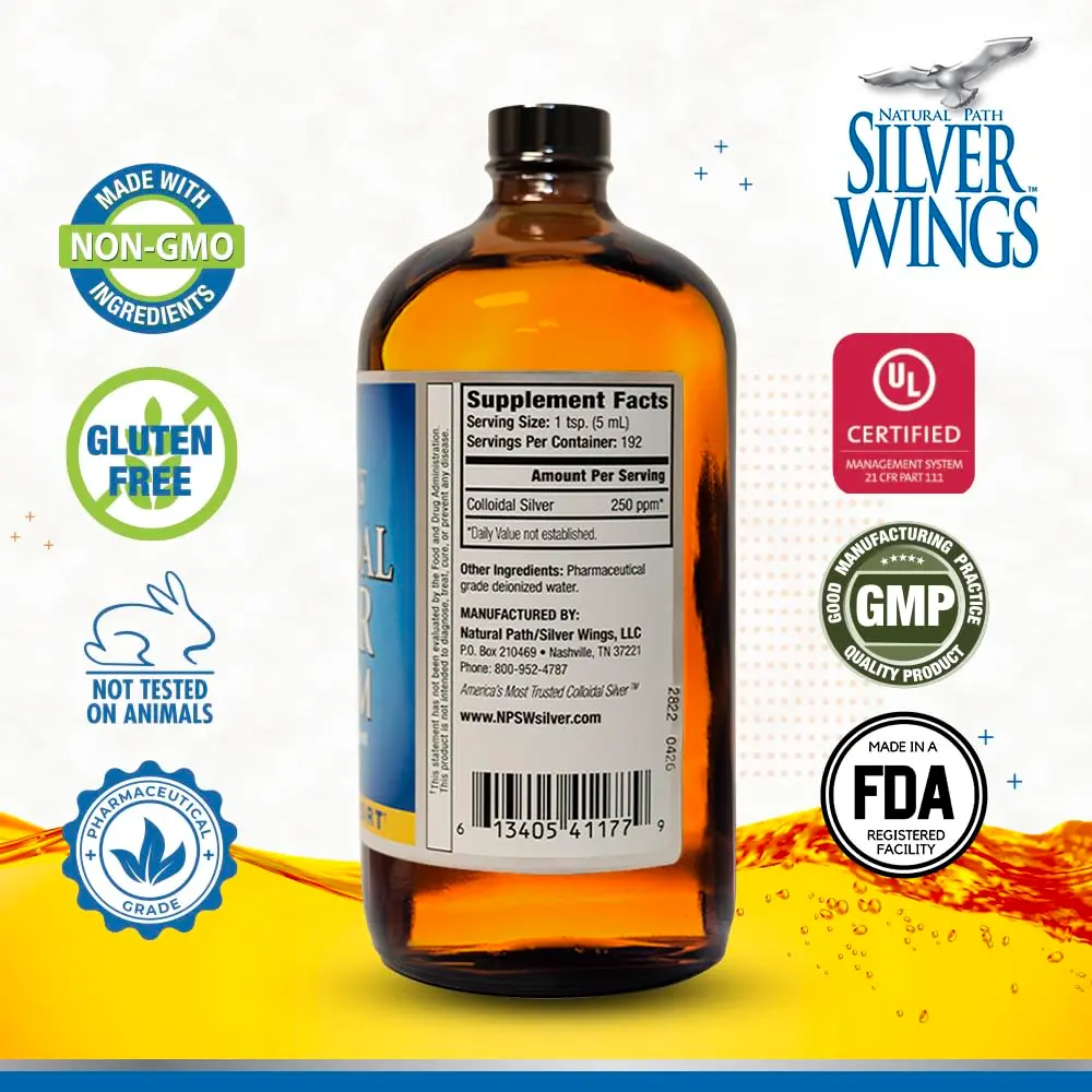 Natural Path Silver Wings Colloidal Silver Liquid - 250ppm (1250mcg) - 16 fl oz | Immune Support, Doctor Developed - view 2