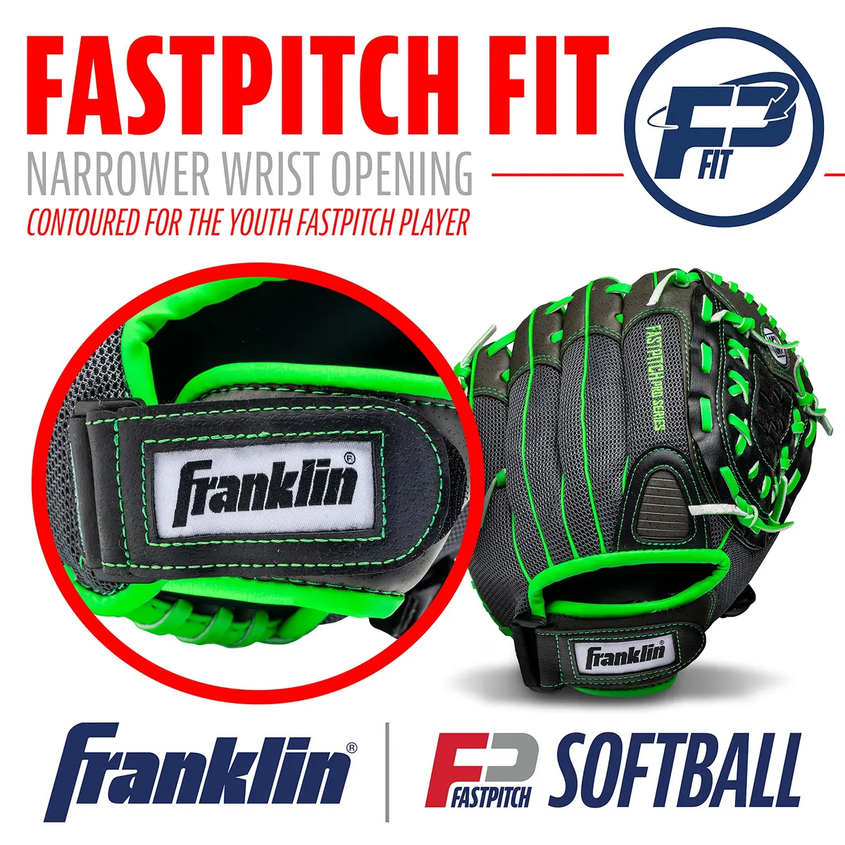 Franklin Sports Windmill Series 11" Lightweight Softball Glove | Youth Fastpitch, Lime/Gray - view 6
