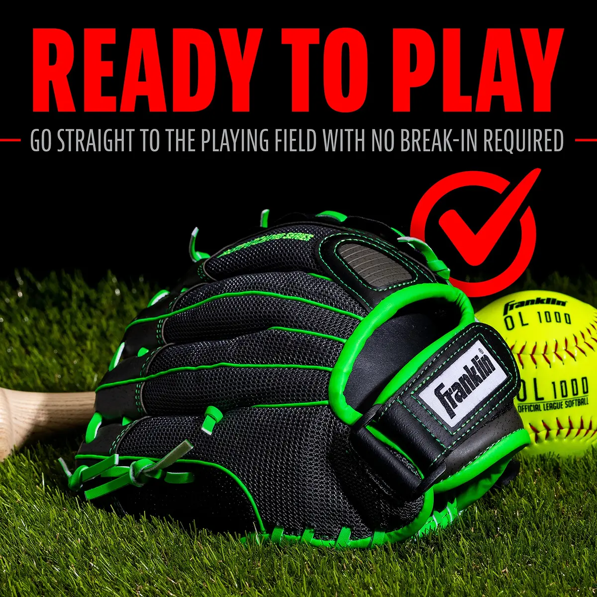 Franklin Sports Windmill Series 11" Lightweight Softball Glove | Youth Fastpitch, Lime/Gray - view 7