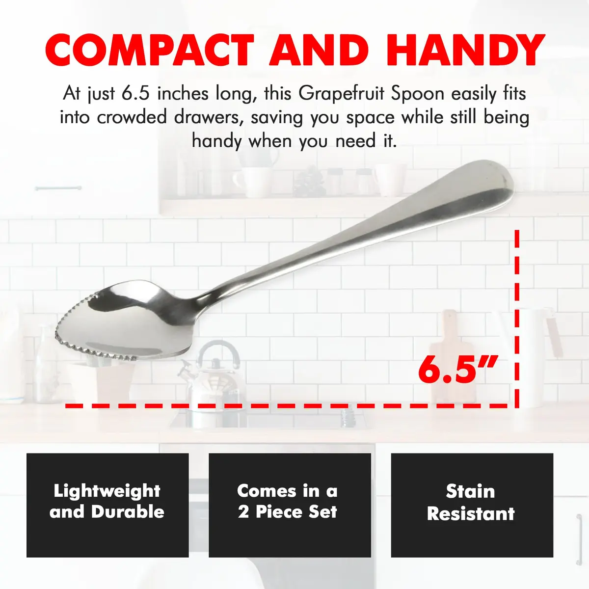 Chef Craft Serrated Grapefruit Spoon 6.5 Inches | Stainless Steel, Dishwasher Safe - view 4
