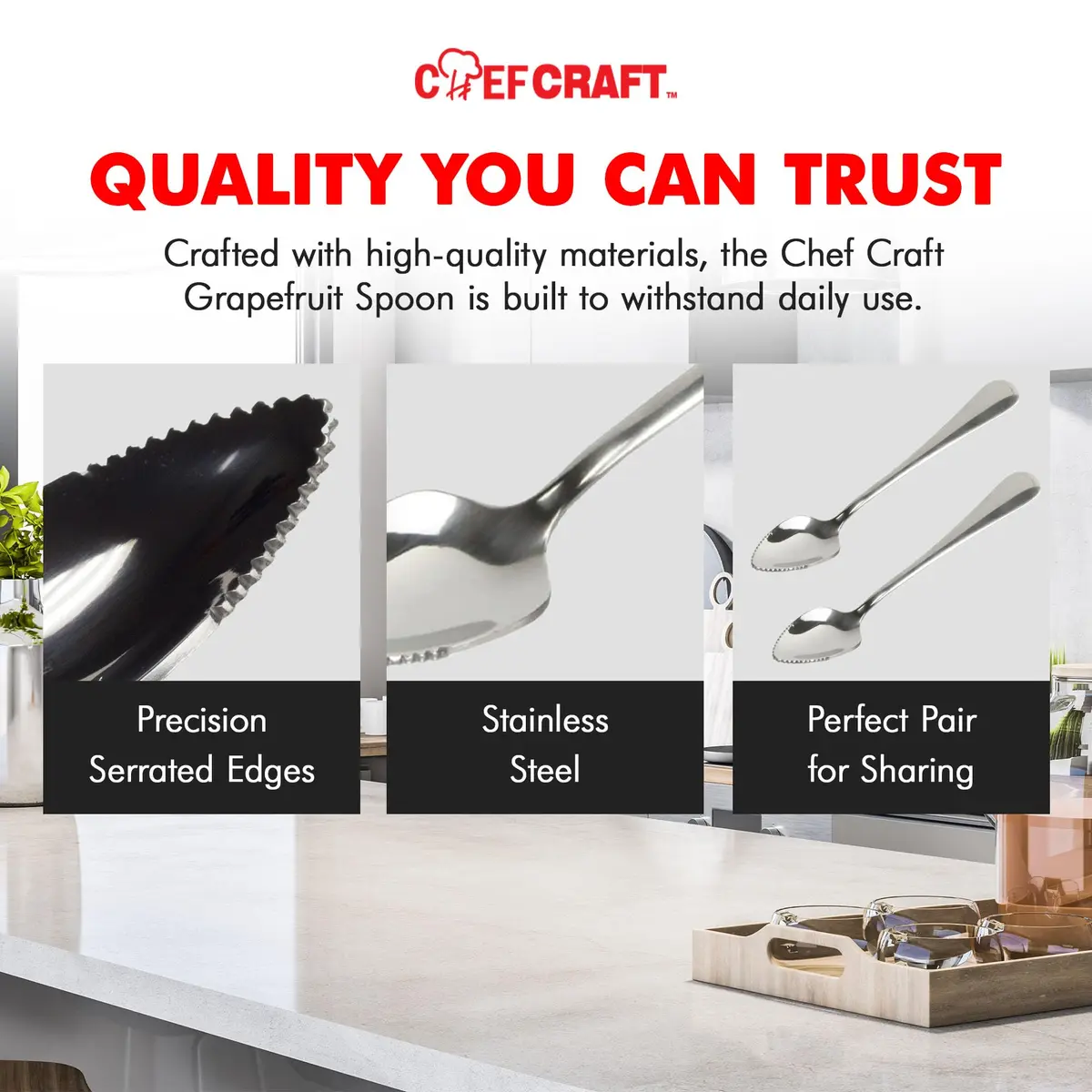 Chef Craft Serrated Grapefruit Spoon 6.5 Inches | Stainless Steel, Dishwasher Safe - view 6