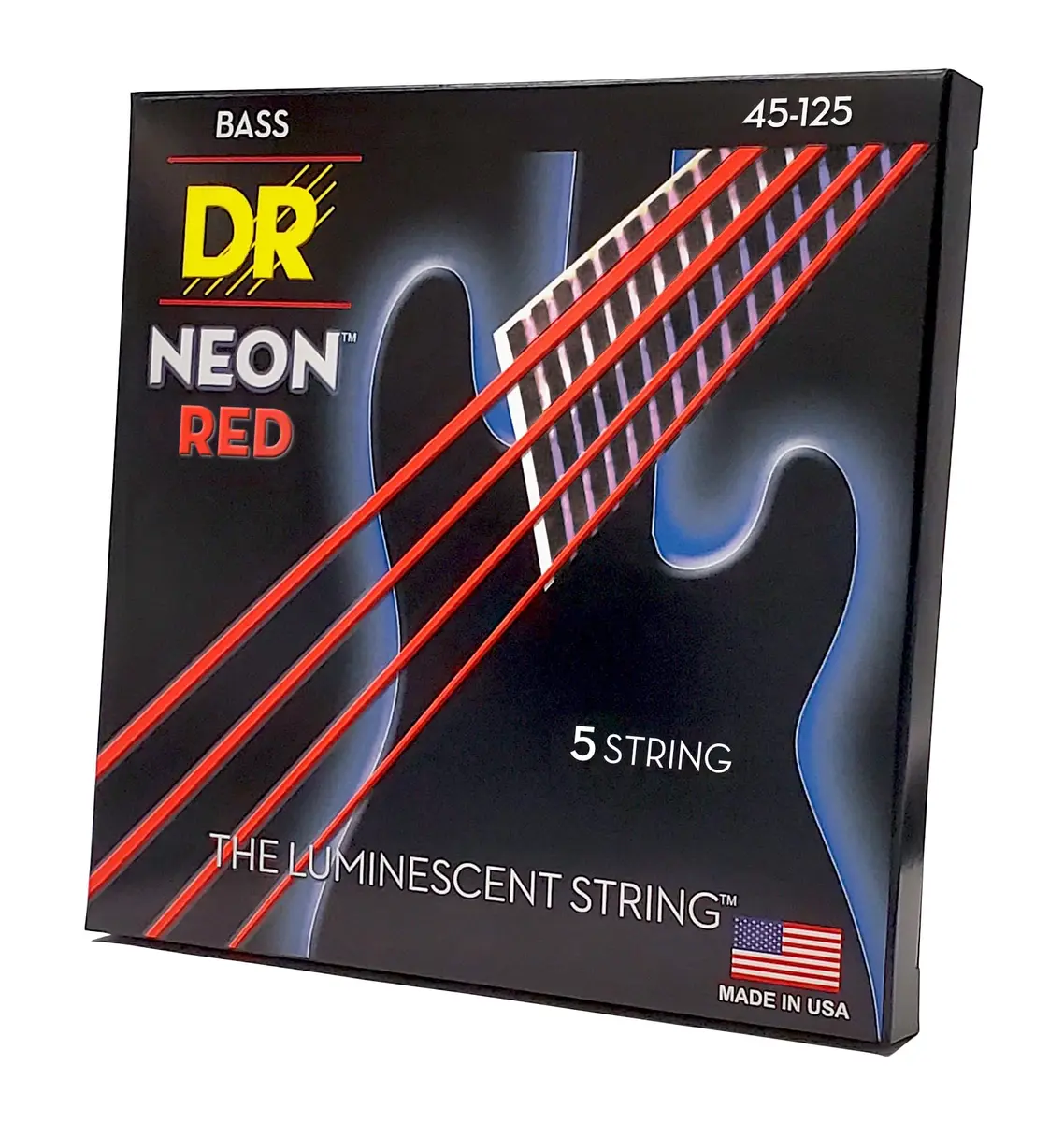 DR Strings NRB5-45 Hi-Def Neon Red K3 Coated Bass Guitar Strings - .045-.125 Medium 5-string | Bright neon color with remarkable sound - main product image