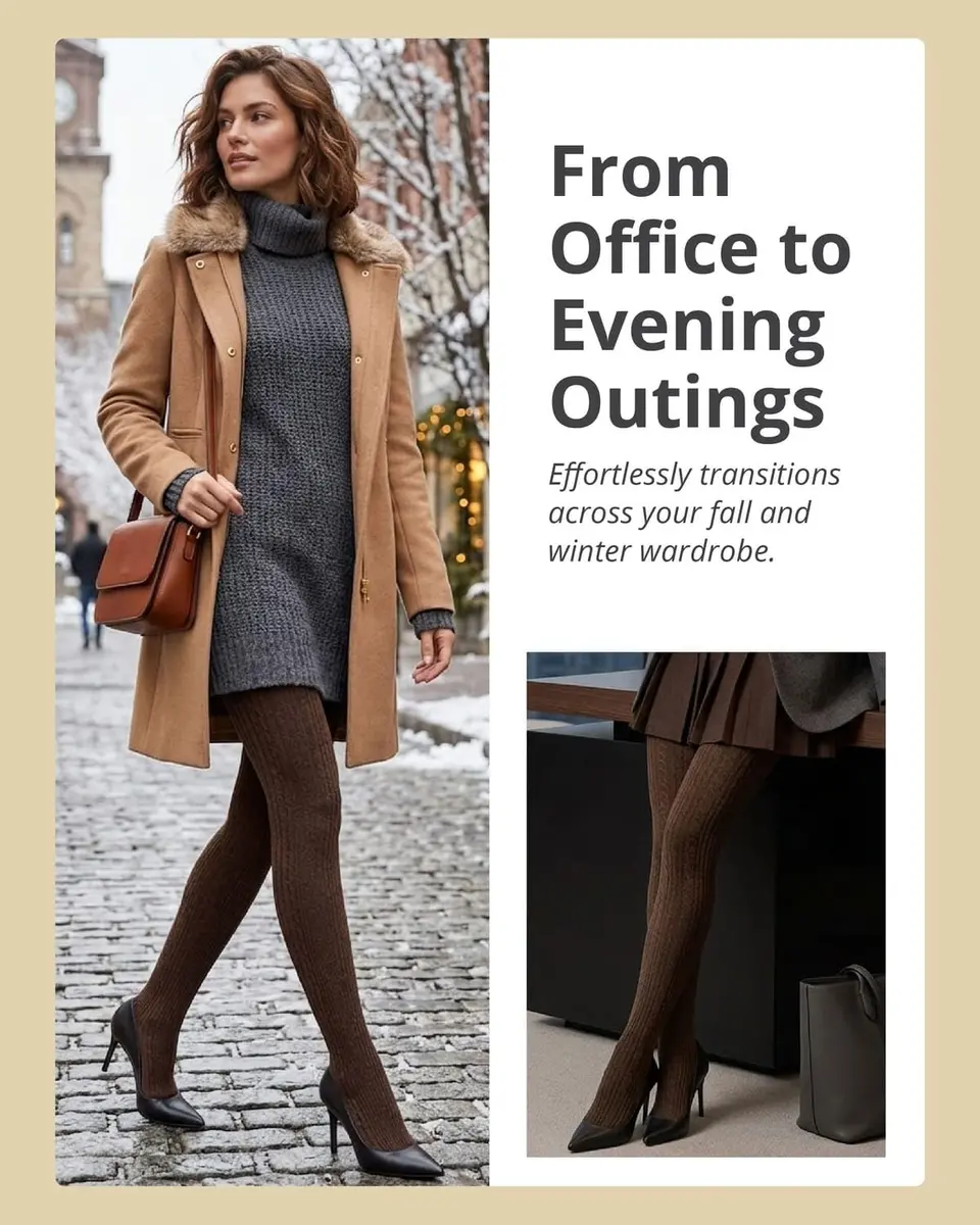 MeMoi Portland Cable Knit Sweater Tights | Warm Opaque Winter Tights for Women - view 6