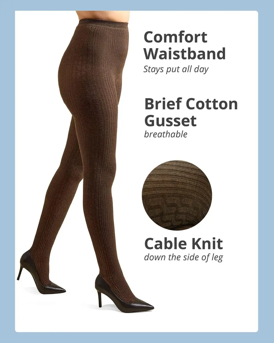 MeMoi Portland Cable Knit Sweater Tights | Warm Opaque Winter Tights for Women - view 4