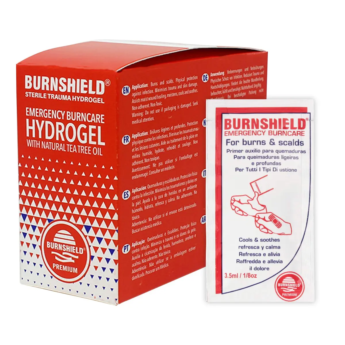 Burnshield First Aid Burn Relief Hydrogel Sachets 25 Count | Sterile Cooling & Pain Relief - main product image