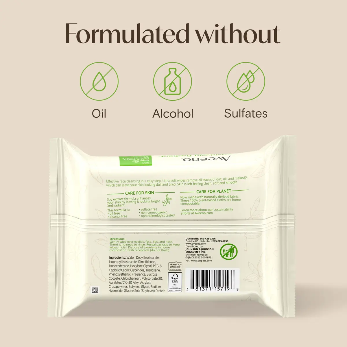 Aveeno Calm + Restore Unscented Makeup Remover Wipes, 25 Ct | Gentle, Fragrance-Free, Oil-Free - view 8