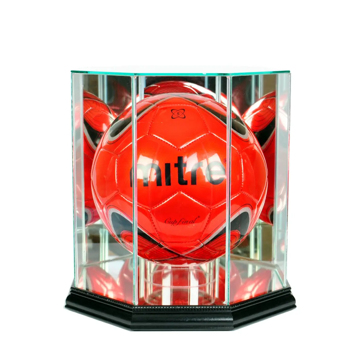 Perfect Cases MLS Octagon Soccer Ball Glass Display Case, Black | UV Protected Glass & Wood Molding - main product image