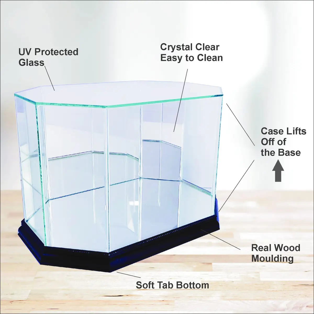 Perfect Cases MLS Octagon Soccer Ball Glass Display Case, Black | UV Protected Glass & Wood Molding - view 4