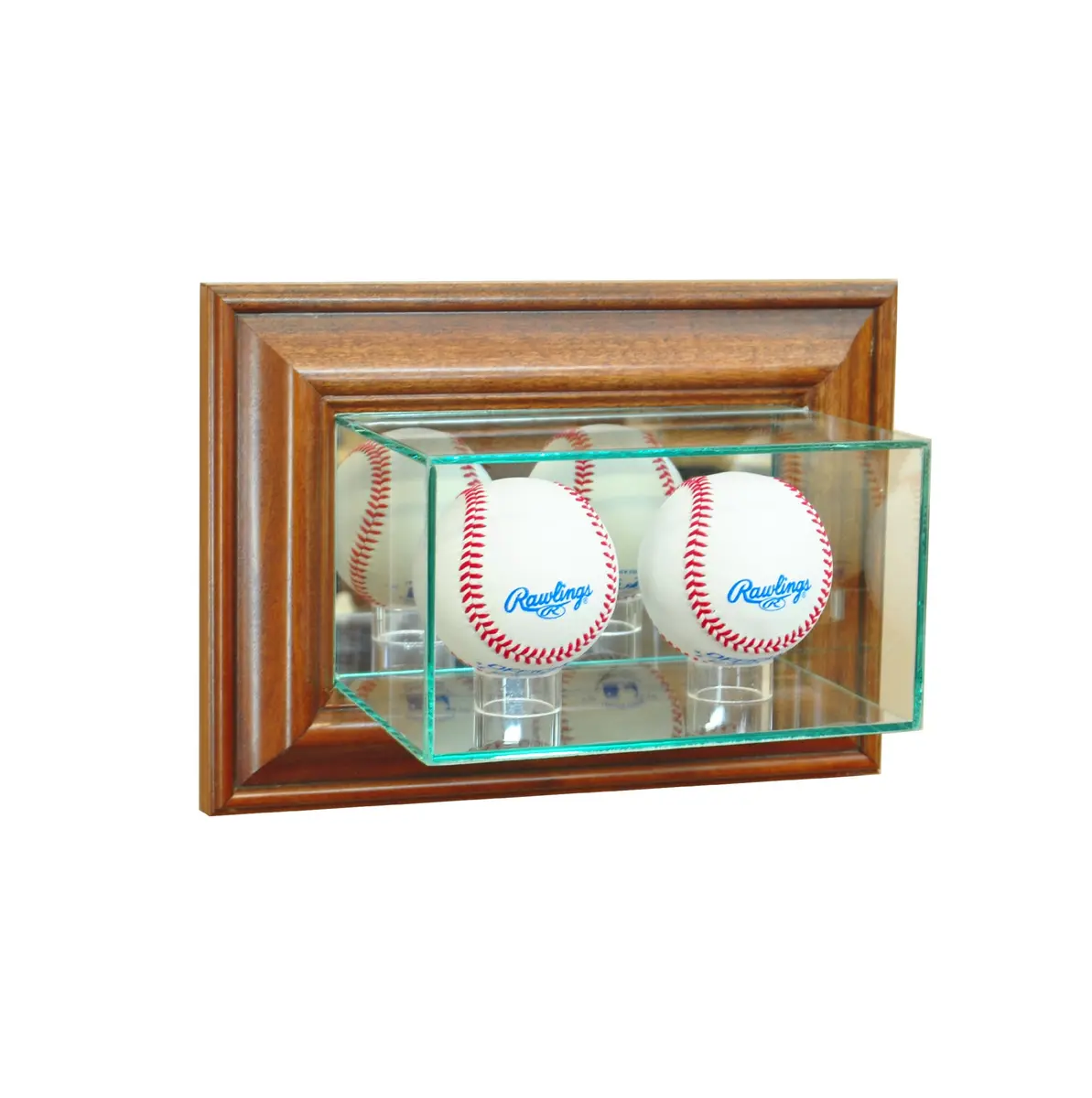 Perfect Cases MLB Wall Mounted Double Baseball Glass Display Case, Walnut | UV Protected, Real Wood Molding - main product image