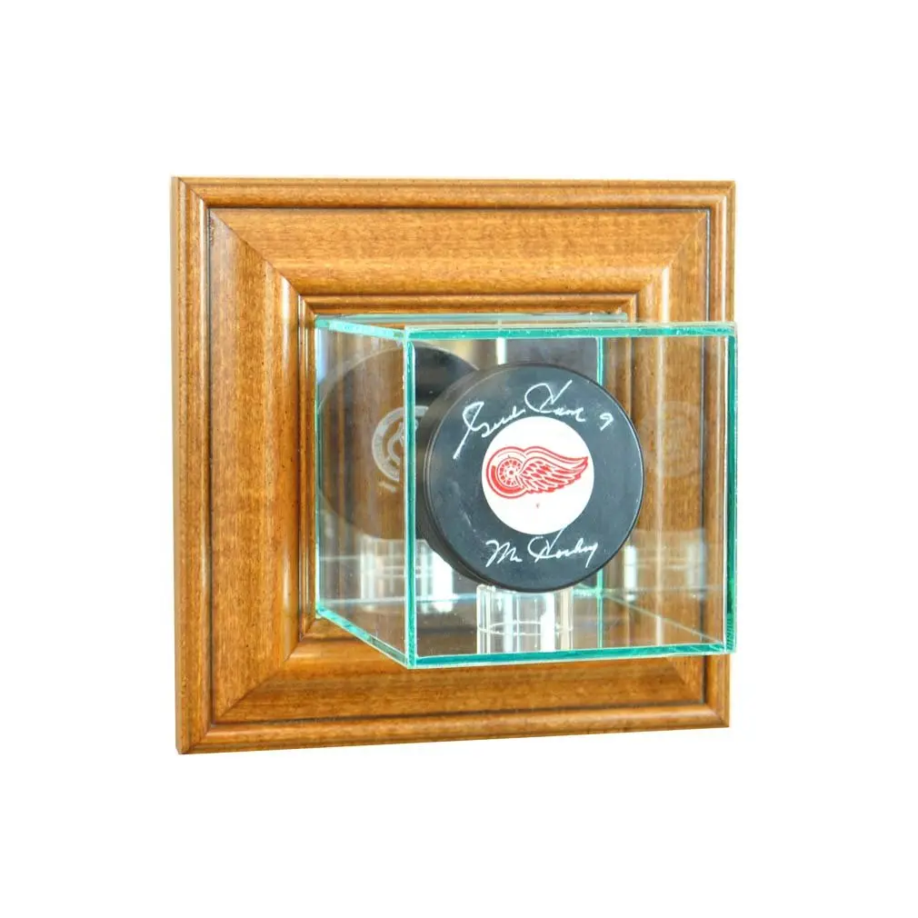 Perfect Cases NHL Wall Mounted Single Puck Glass Display Case with UV Protection, Walnut (12.7cm x 10.16cm x 10.16cm) - main product image