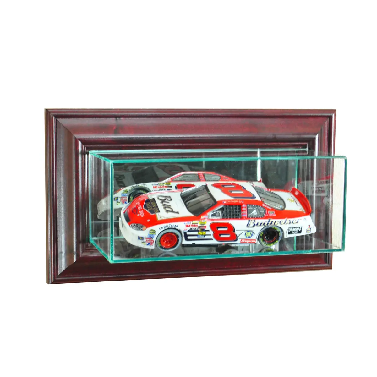 Perfect Cases NASCAR Wall Mounted Display Case 1/24th Glass Cherry | UV Protected, Real Wood Molding - main product image