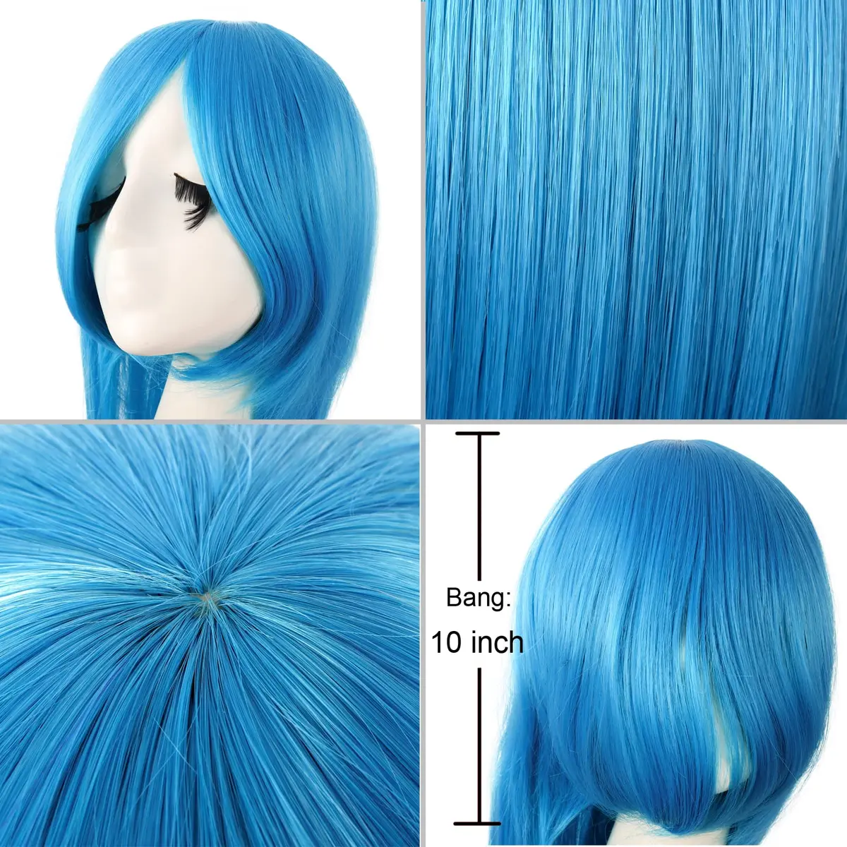 MapofBeauty 40 Inch Oblique Bangs Anime Long Straight Wig, Cyan Blue | 100cm Heat-Resistant Synthetic Hair - view 5