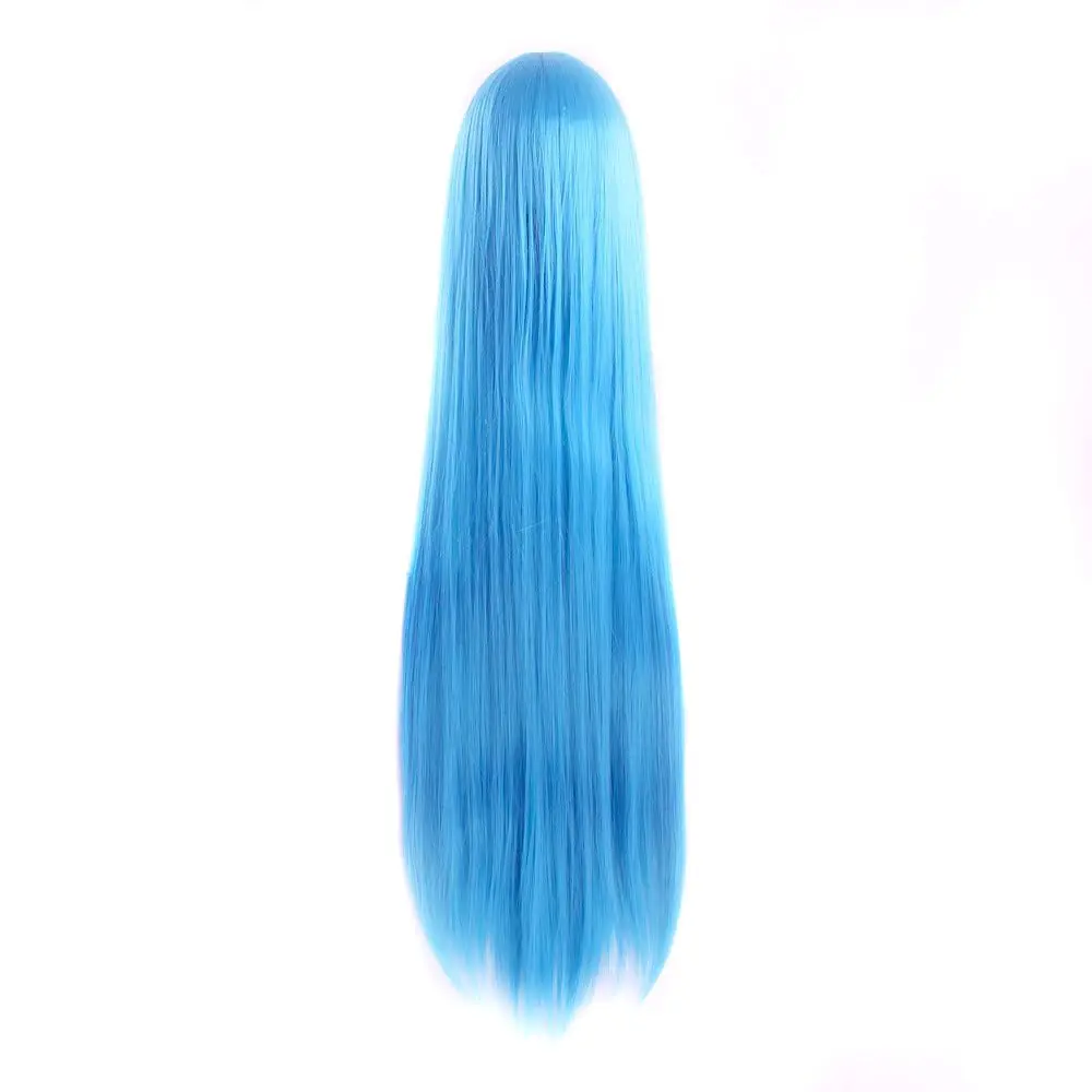 MapofBeauty 40 Inch Oblique Bangs Anime Long Straight Wig, Cyan Blue | 100cm Heat-Resistant Synthetic Hair - view 3