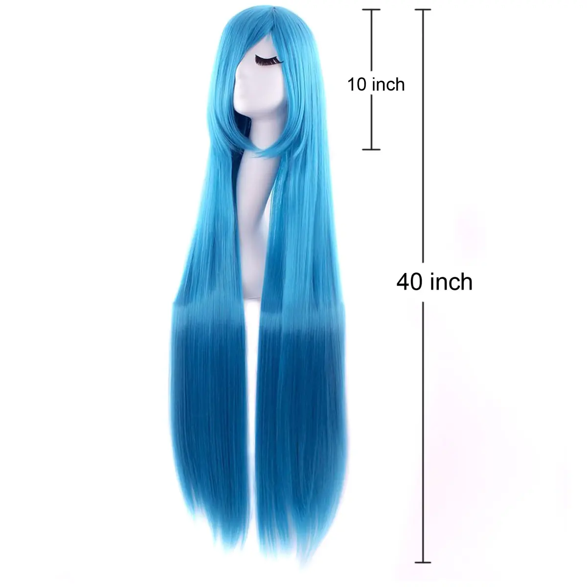 MapofBeauty 40 Inch Oblique Bangs Anime Long Straight Wig, Cyan Blue | 100cm Heat-Resistant Synthetic Hair - view 4