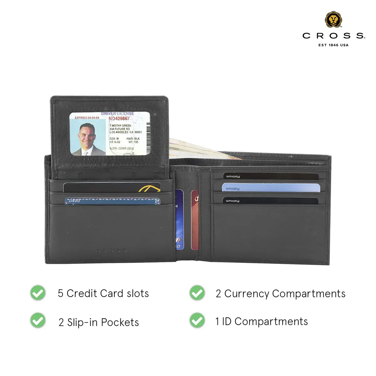 Cross Men's Leather Bifold Wallet with Removable Card Case, Black | Genuine Leather Bi-Fold Wallet for Men - view 2