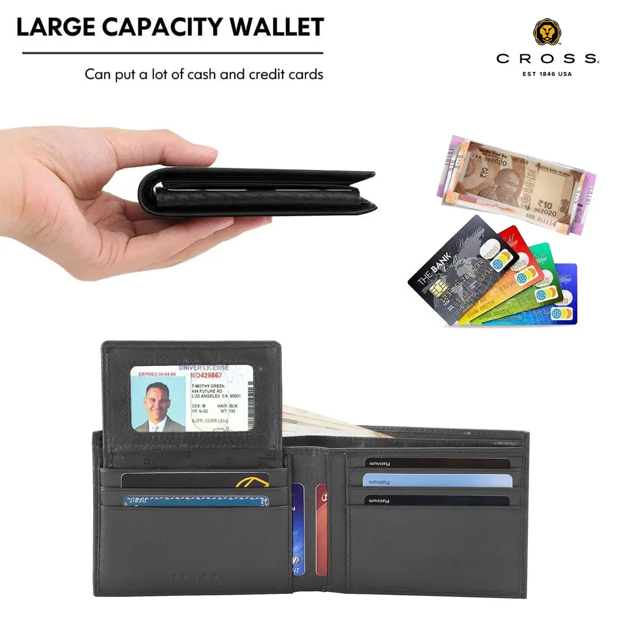 Cross Men's Leather Bifold Wallet with Removable Card Case, Black | Genuine Leather Bi-Fold Wallet for Men - view 4