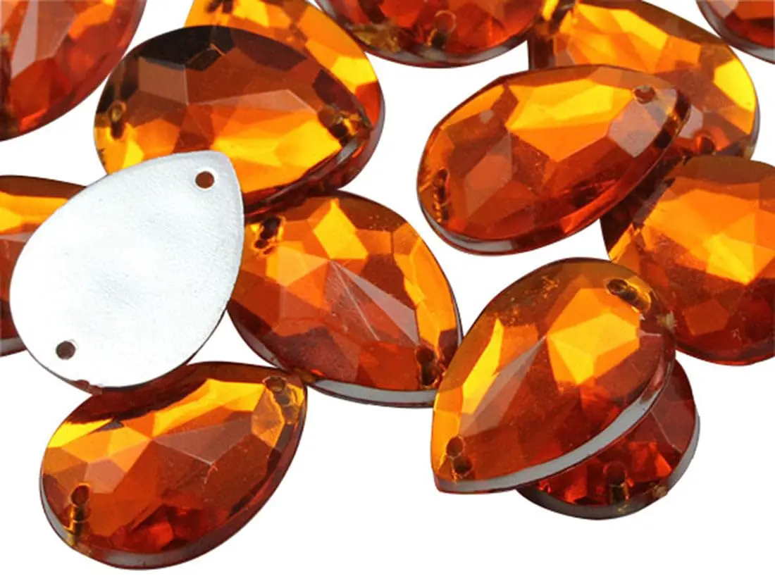 Allstarco 18x13mm (23/32x1/2) Orange Hyacinth Teardrop Sew-On Gems | Flat Back Rhinestones for Garments & Costumes - main product image