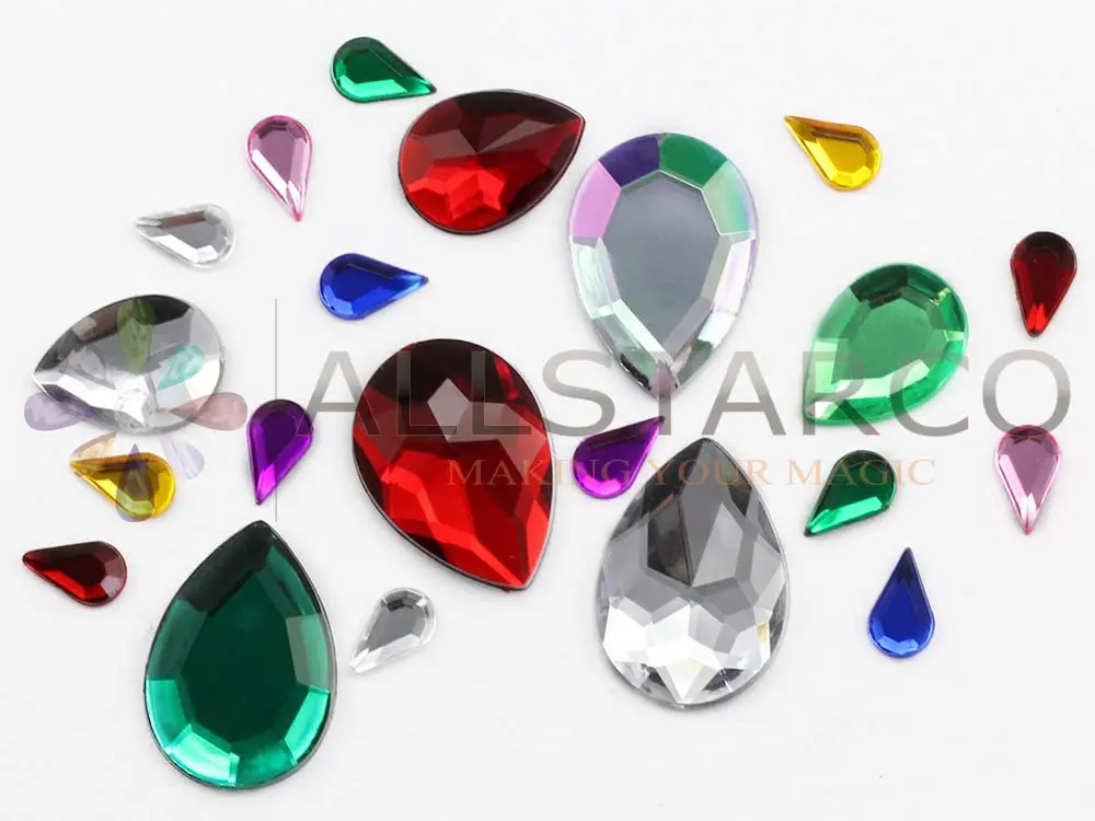 Allstarco 18x13mm (23/32x1/2) Orange Hyacinth Teardrop Sew-On Gems | Flat Back Rhinestones for Garments & Costumes - view 5