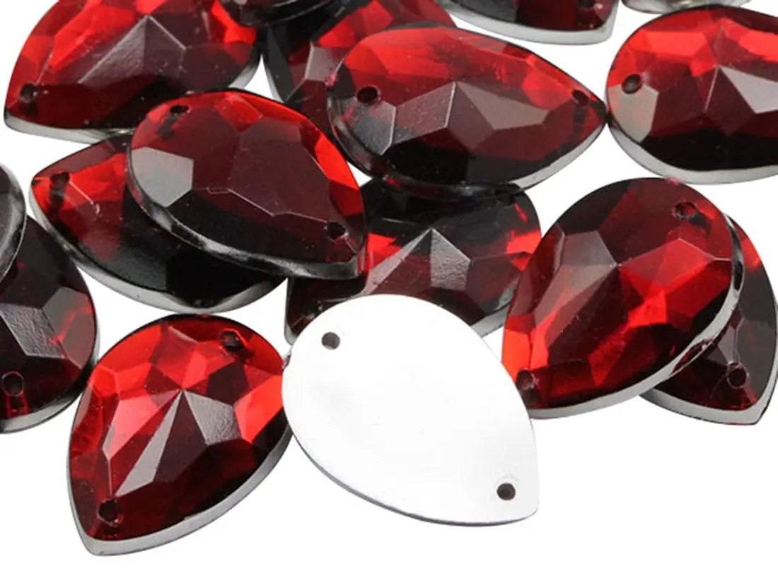 Allstarco 18x13mm Red Ruby Teardrop Sew-On Gems | 50 PCS for Garments & Costumes - main product image
