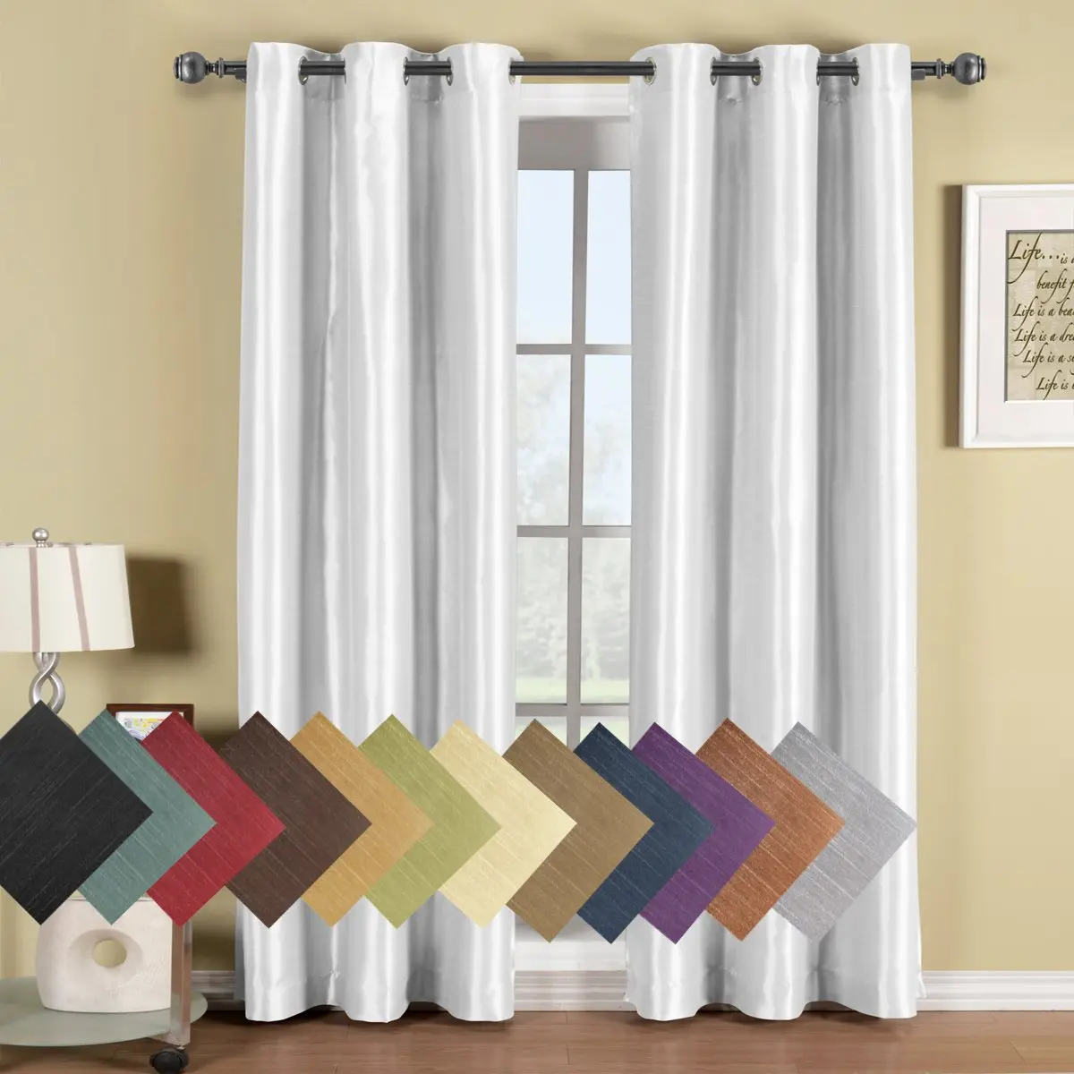 Royal Hotel Soho Blackout Curtains, 42 x 84, 2 Panels, Ivory | Elegant Faux Silk, Room Darkening & Insulation - view 2