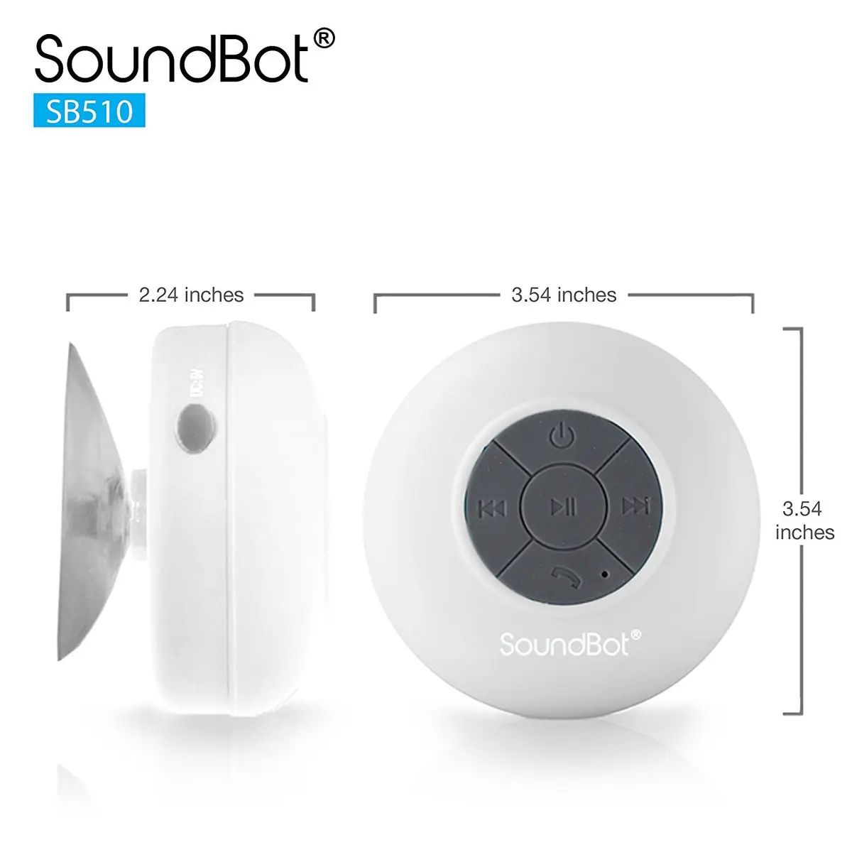 Soundbot SB510 Water-Resistant Bluetooth Shower Speaker | 6hrs Playtime, Suction Cup, White - view 6