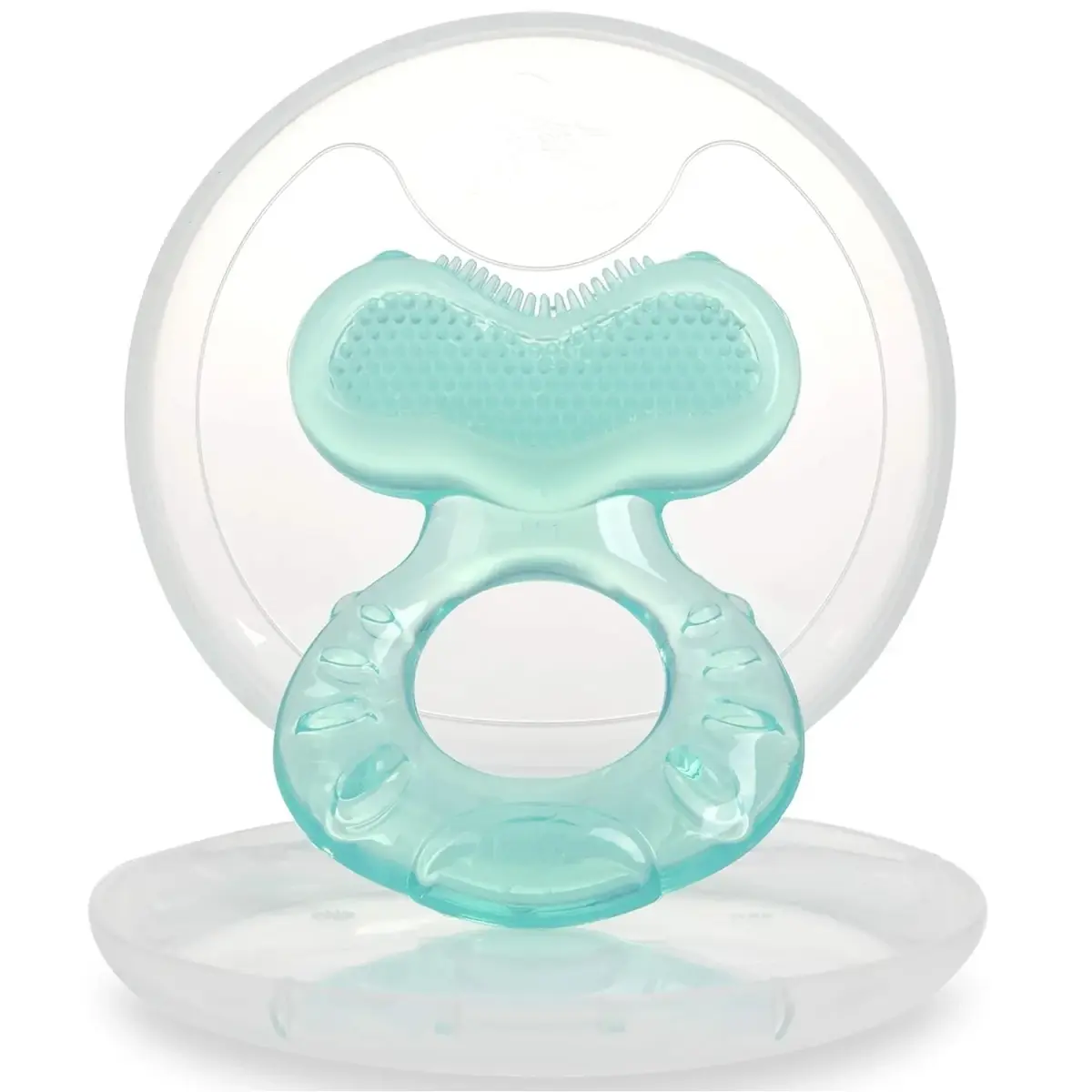 Nuby Teethe-EEZ Baby Teether with Soothing Bristles & Travel Case, Aqua | BPA-Free Silicone Teether for Babies 3+ Months - main product image