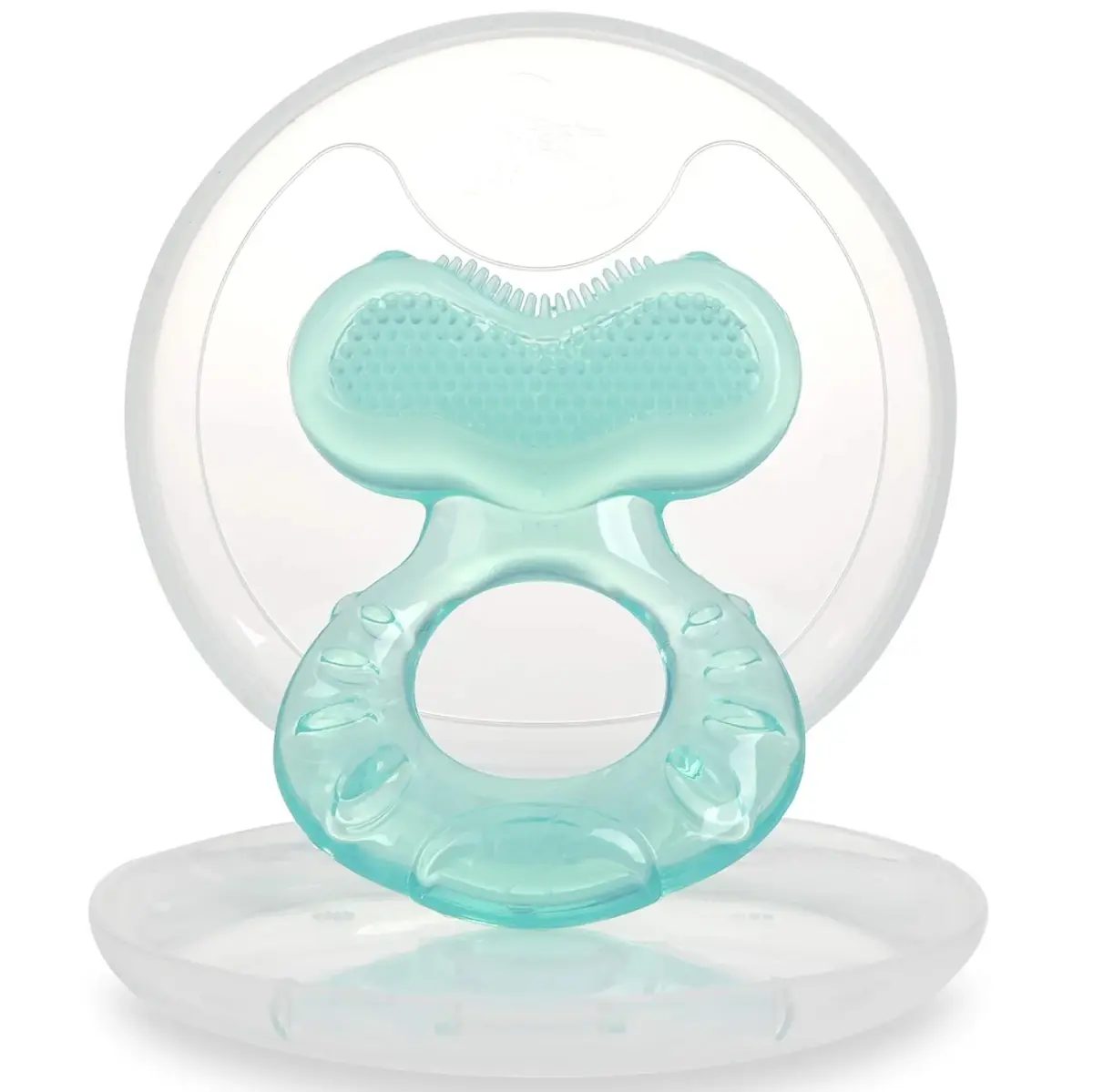 Nuby Teethe-EEZ Baby Teether with Soothing Bristles & Travel Case, Aqua | BPA-Free Silicone Teether for Babies 3+ Months - main product image