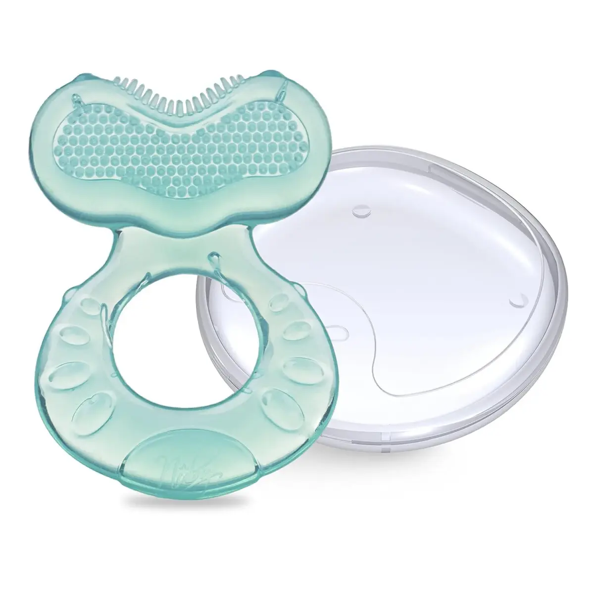 Nuby Teethe-EEZ Baby Teether with Soothing Bristles & Travel Case, Aqua | BPA-Free Silicone Teether for Babies 3+ Months - view 5