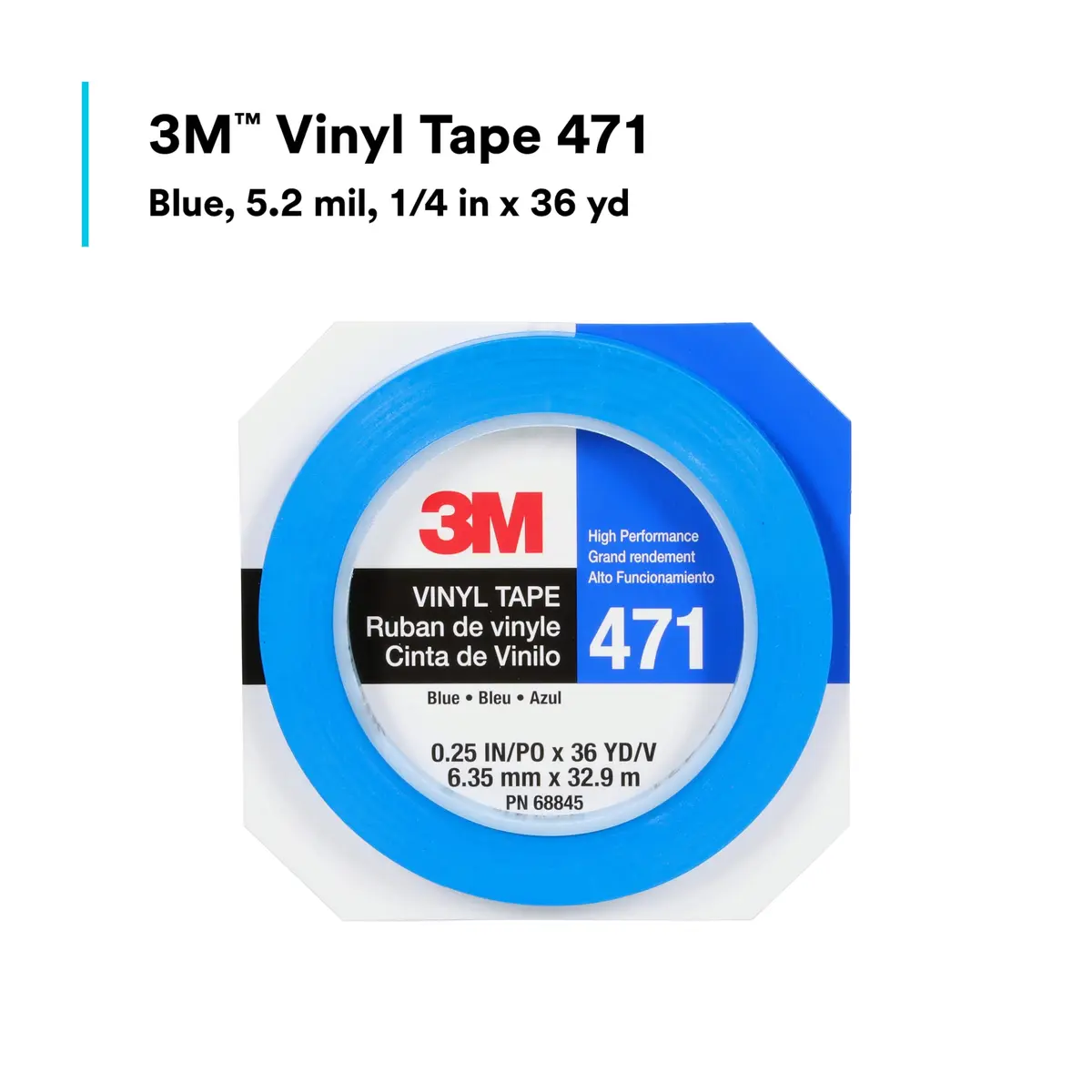3M Vinyl Tape 471, Blue, 1/4 in x 36 yd | Long-lasting floor & safety marking - view 2