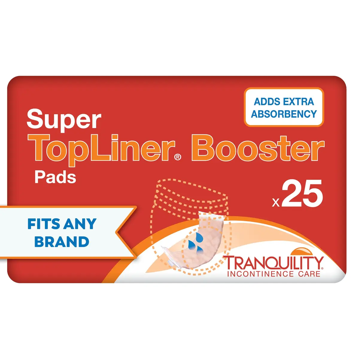 Tranquility TopLiner Booster Pads Super 15" x 4.25" (25 Count, 14.2 oz) | Flow-Through Design for Added Absorbency - main product image