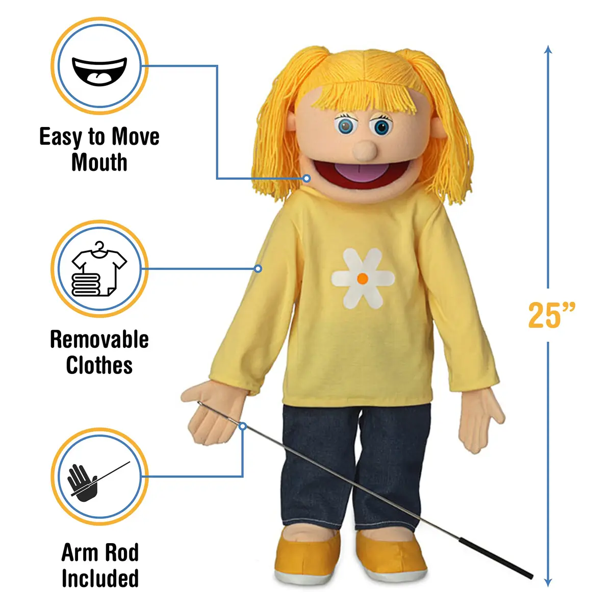 Silly Puppets Katie Peach Girl Full Body Ventriloquist Style Puppet 63.5cm (25 Inches) | Movable Mouth & Control Rod - view 3