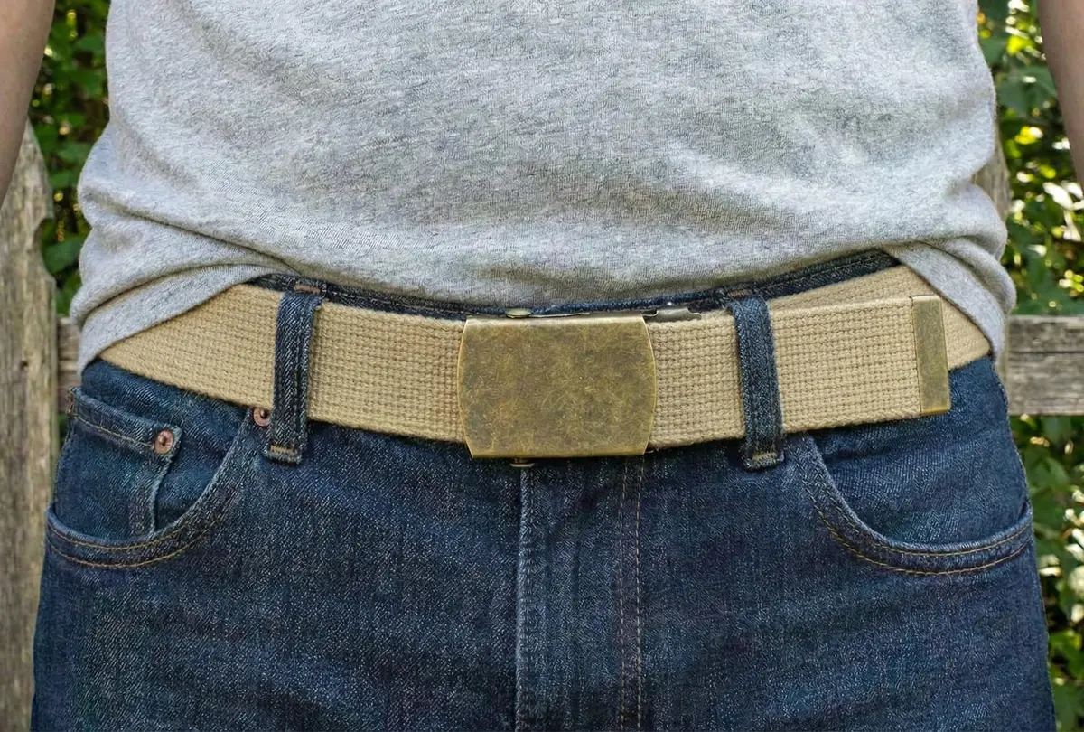 BC Belts Canvas Web Belt Military Style with Antique Brass Buckle 54" | Versatile Casual Accessory - view 2