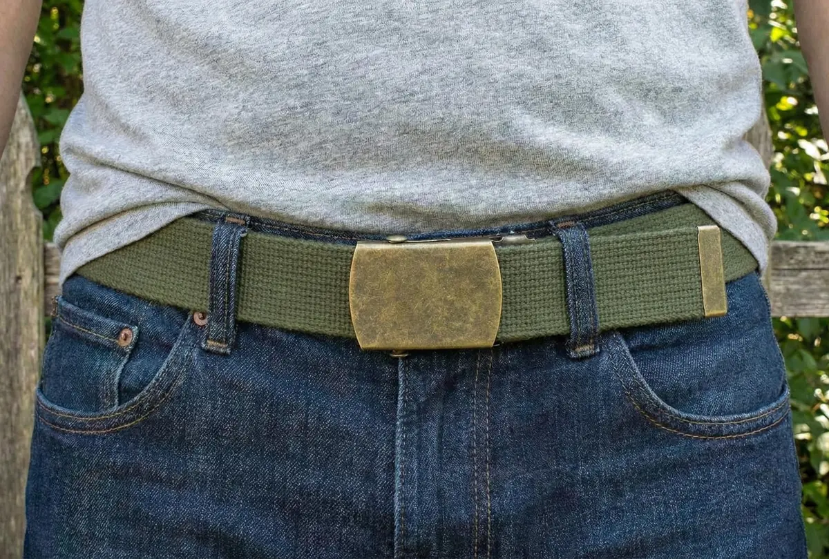 BC Belts Canvas Web Belt Military Style 54" Olive | Adjustable Vintage Casual Belt - view 2
