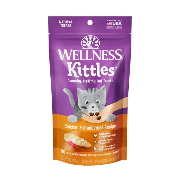 Wellness Kittles Crunchy Cat Treats, Chicken & Cranberry Flavor, 2 oz Bag | Grain-Free Dental Care for All Lifestages - view 4