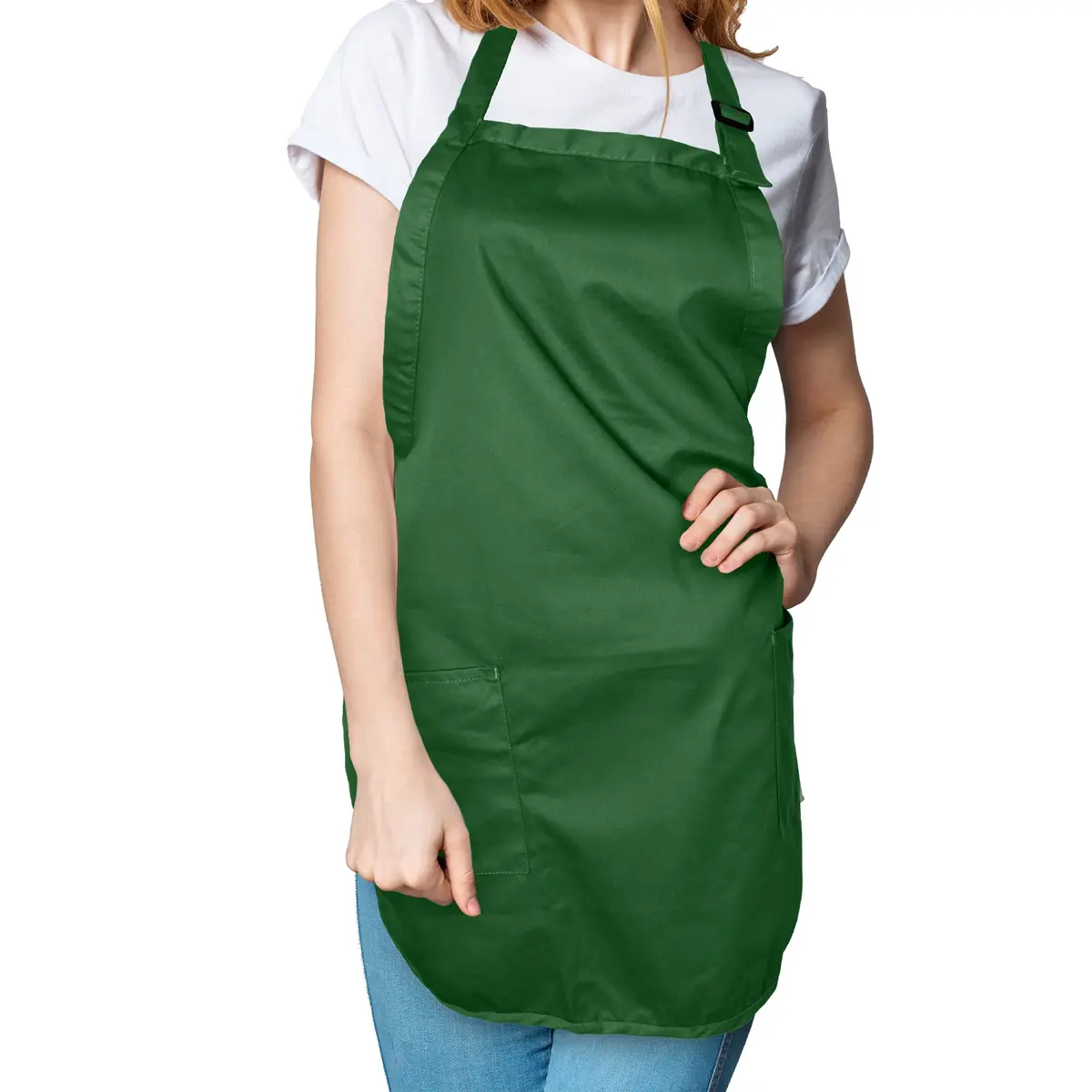 DALIX Apron Commercial Restaurant Home Bib Spun Poly Cotton Kitchen Aprons (2 Pockets) in Dark Green | Adjustable & Durable (70-120 chars) - view 5