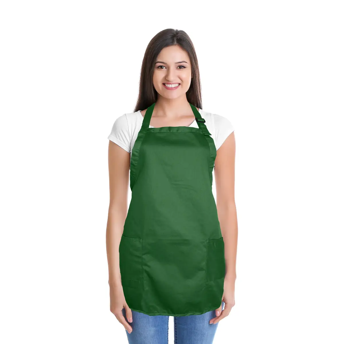DALIX Apron Commercial Restaurant Home Bib Spun Poly Cotton Kitchen Aprons (2 Pockets) in Dark Green | Adjustable & Durable (70-120 chars) - view 2