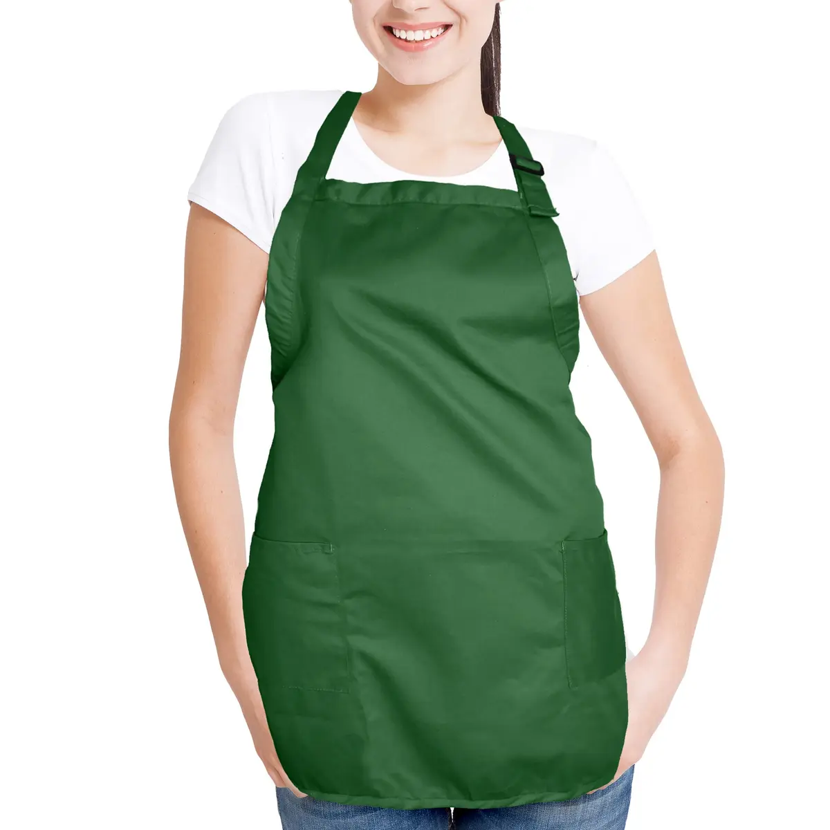 DALIX Apron Commercial Restaurant Home Bib Spun Poly Cotton Kitchen Aprons (2 Pockets) in Dark Green | Adjustable & Durable (70-120 chars) - view 4