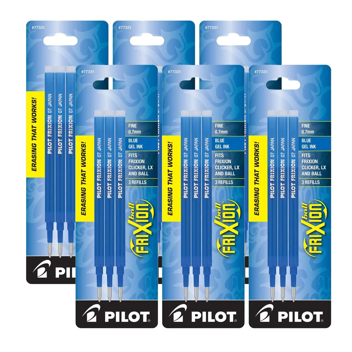 Pilot Gel Ink Refills for FriXion Erasable Gel Ink Pen, Fine Point, Blue Ink, 6 Packs | Vibrant, erasable gel refills for FriXion pens - main product image
