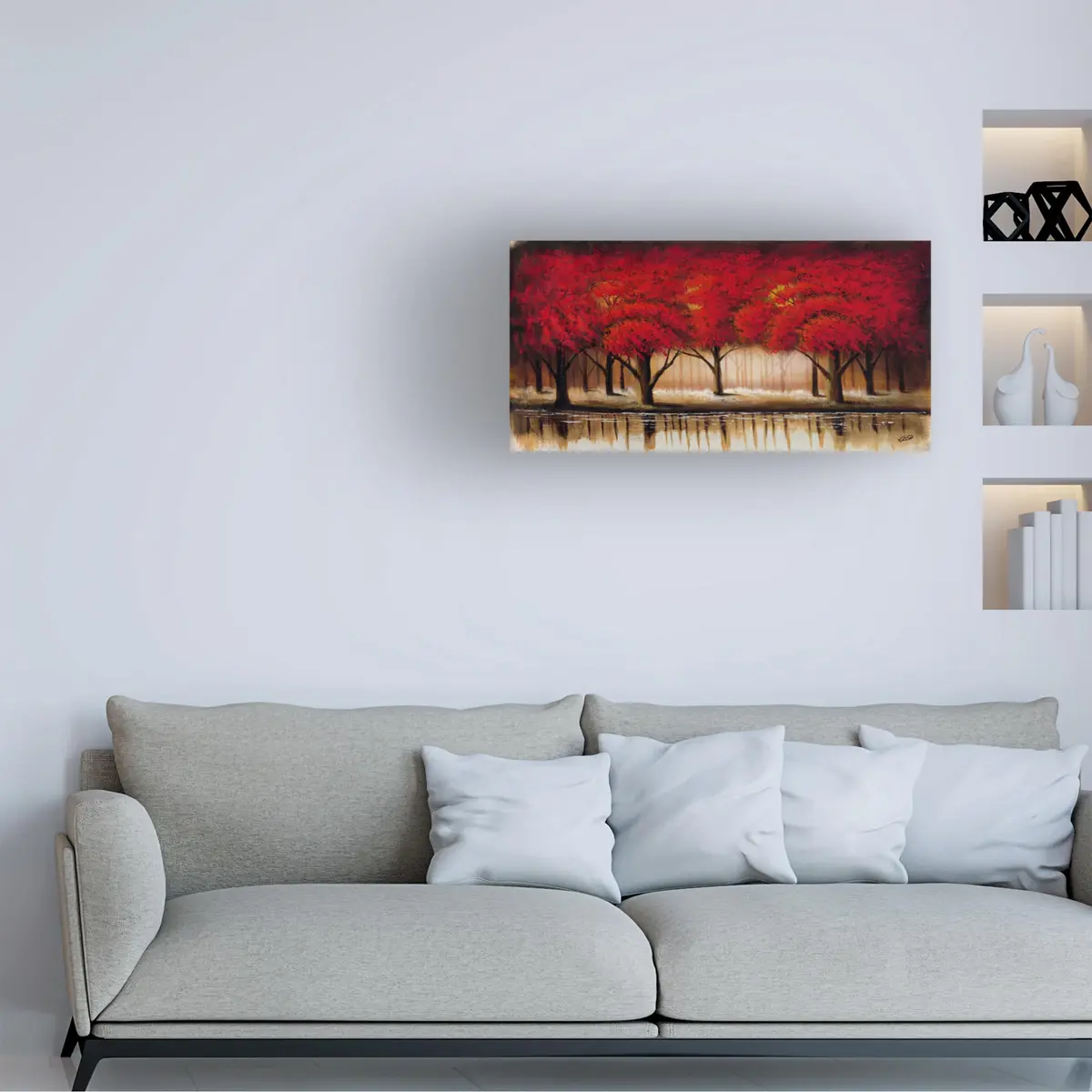 Trademark Fine Art Parade of Red Trees II Canvas Wall Art 47"L x 24"W | Vibrant Woodland Scene - view 3