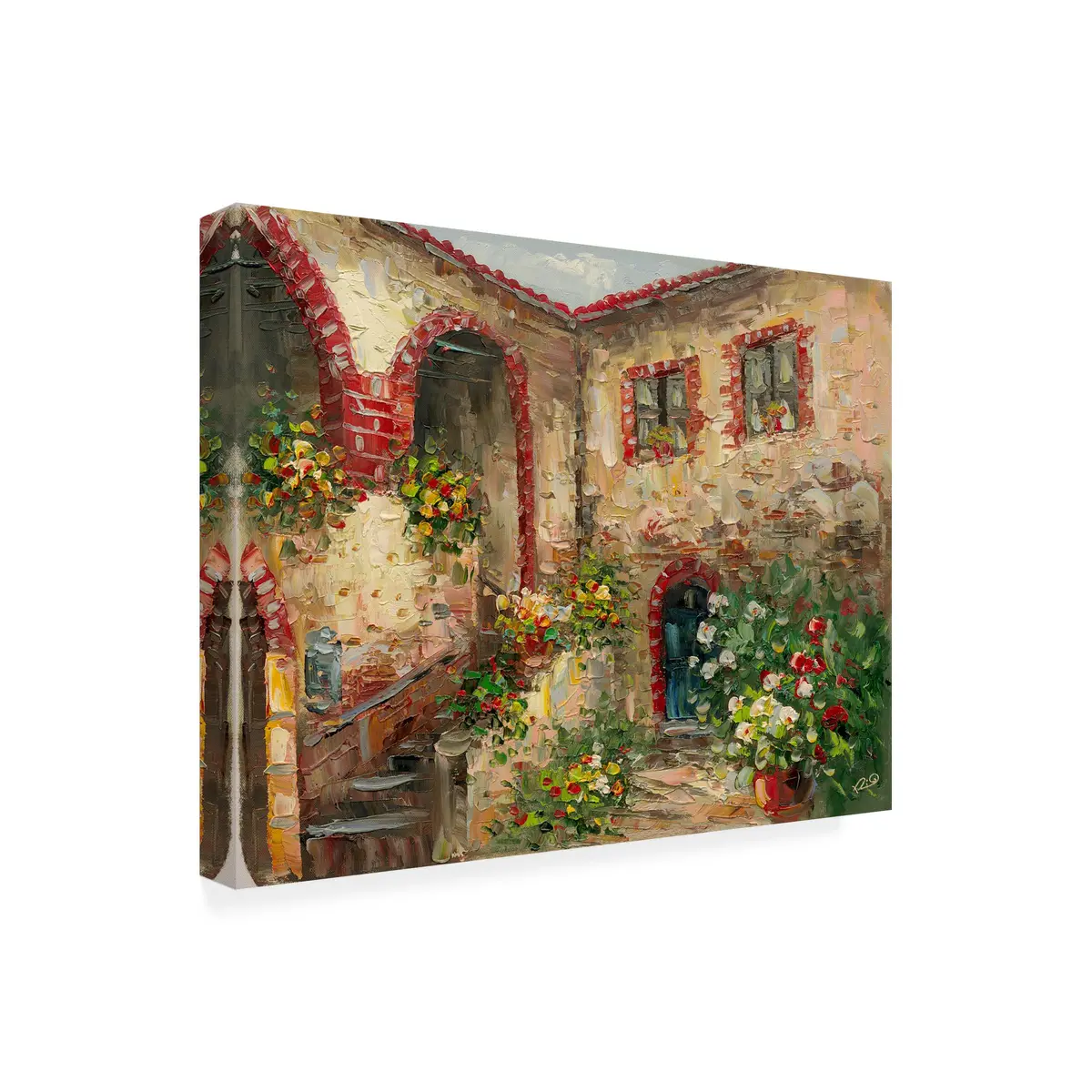 Trademark Fine Art Tuscany Courtyard Wall Art 19"L x 14"W | Vibrant Floral Canvas for Living Room & Office - main product image