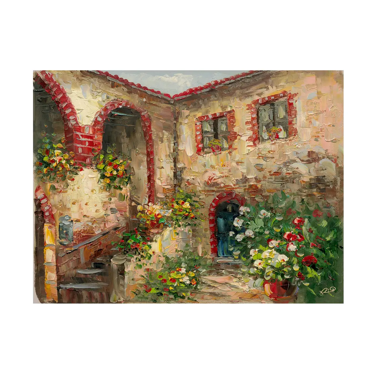 Trademark Fine Art Tuscany Courtyard Wall Art 19"L x 14"W | Vibrant Floral Canvas for Living Room & Office - view 2