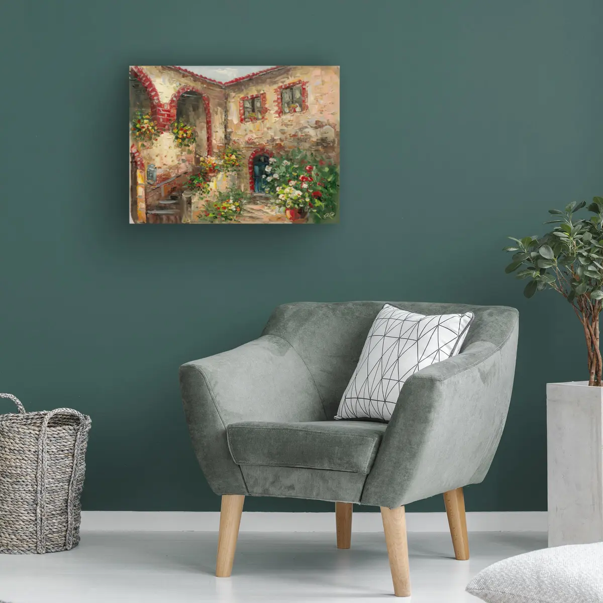 Trademark Fine Art Tuscany Courtyard Wall Art 19"L x 14"W | Vibrant Floral Canvas for Living Room & Office - view 4