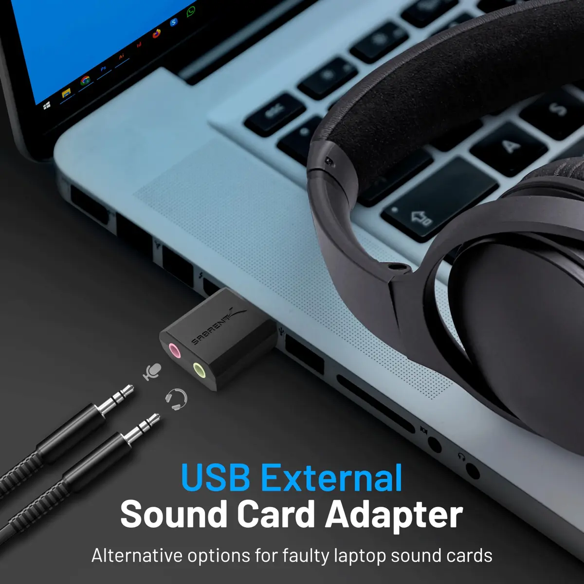 Sabrent USB External Stereo Sound Card Adapter AU-MMSA | Plug & Play 3D Stereo USB 2.0 Hi-Speed - view 2