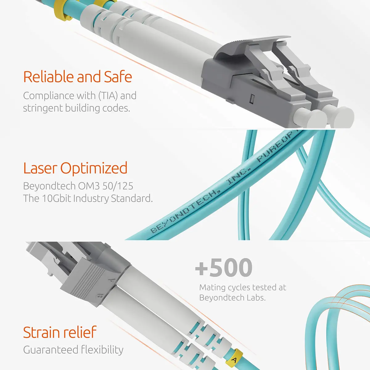 BEYONDTECH 5m (16.4ft) LC to LC Fiber Patch Cable – 10G OM3 Duplex, LSZH Jacket, Compatible with Fiber Networks - view 3