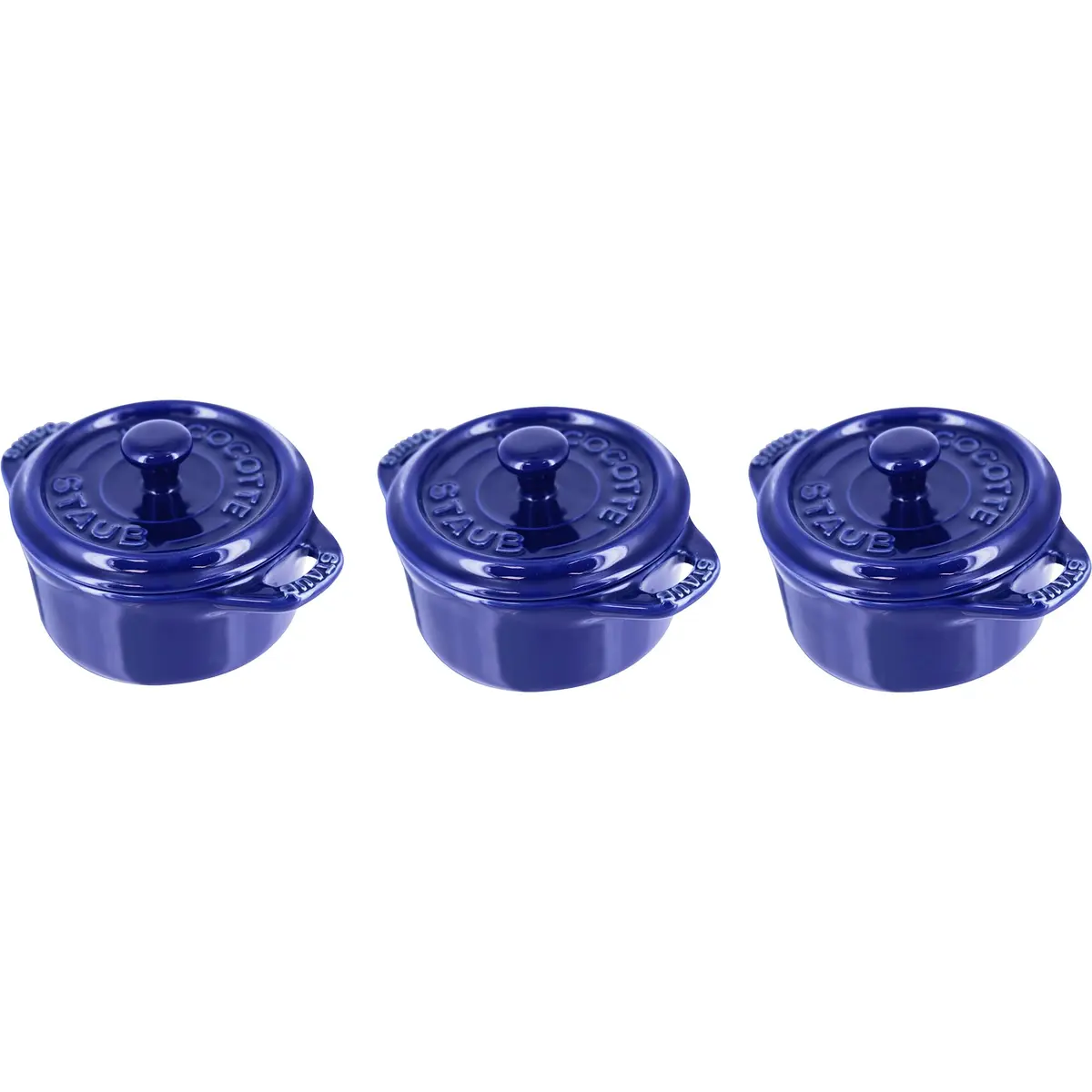 STAUB Ceramic Dutch Oven 3-piece Mini Round Cocotte Dark Blue | Oven & Microwave Safe - main product image