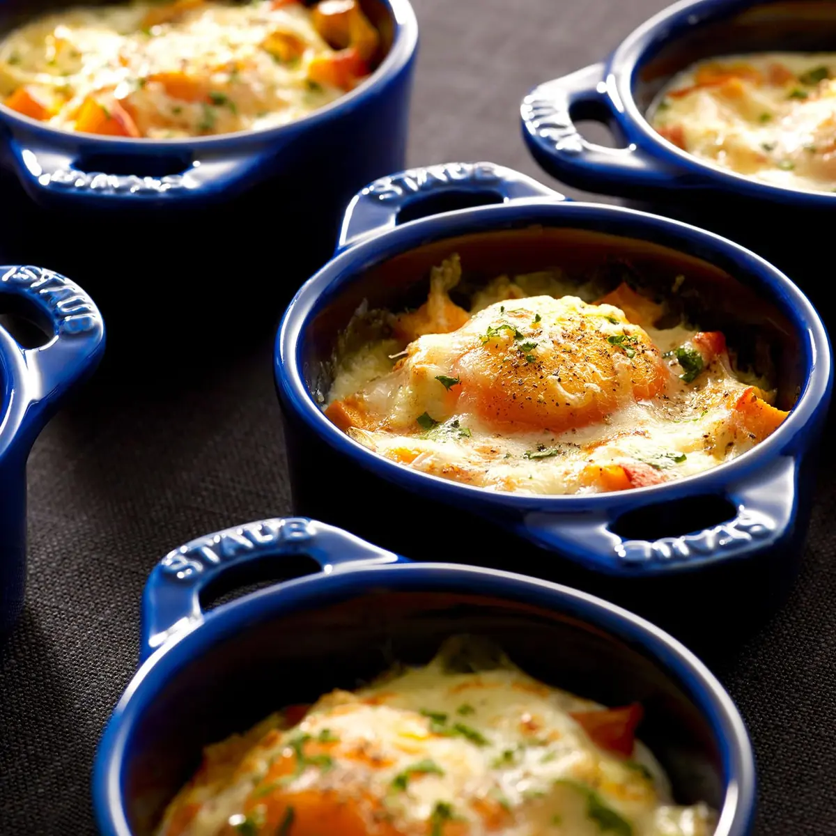 STAUB Ceramic Dutch Oven 3-piece Mini Round Cocotte Dark Blue | Oven & Microwave Safe - view 3