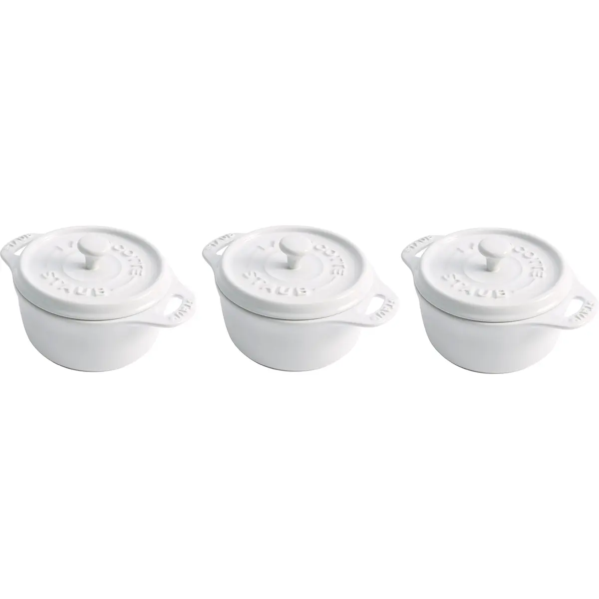 STAUB Ceramic Dutch Oven 3-piece Mini Round Cocotte, White | Oven & Microwave Safe, 0.25 qt - main product image