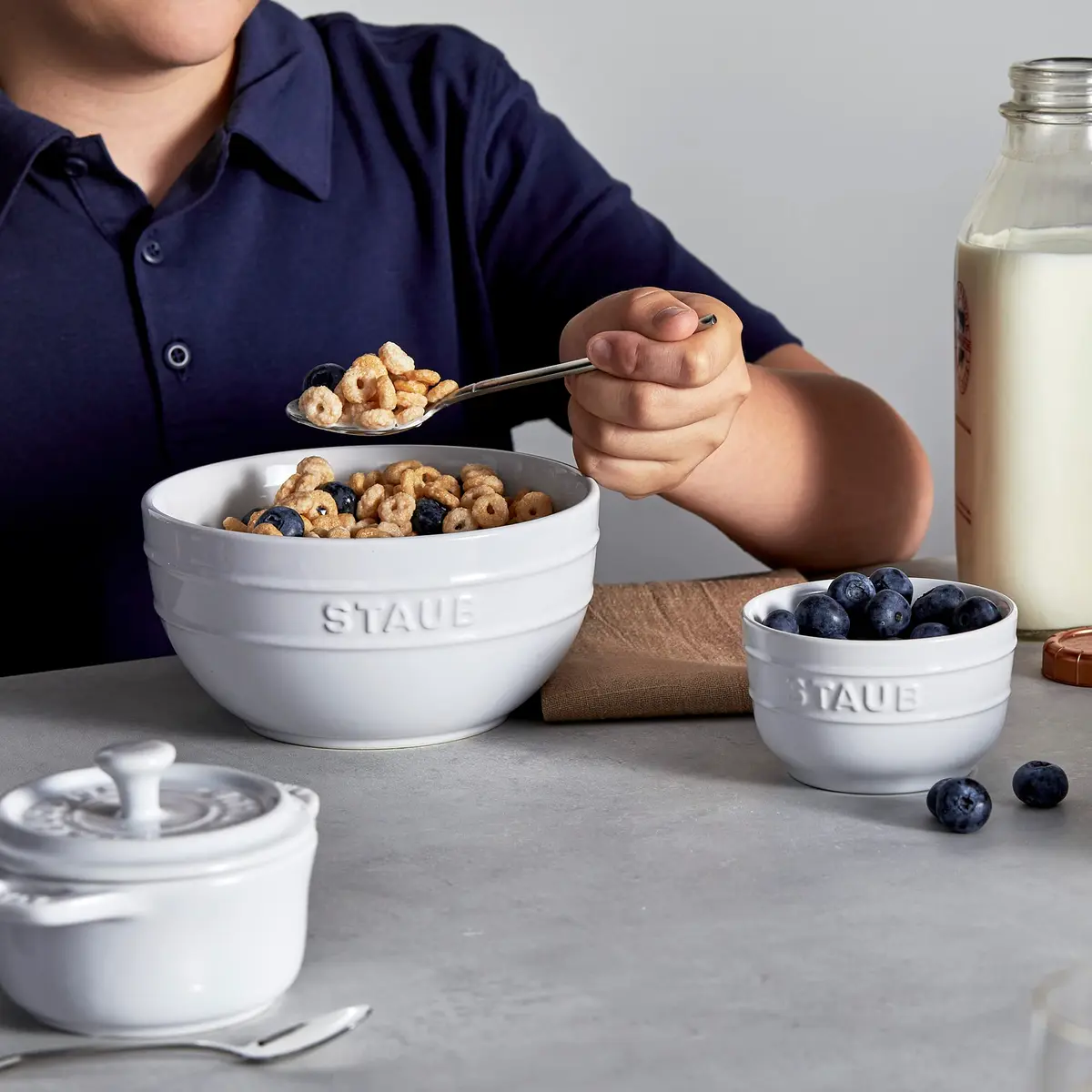 STAUB Ceramic Dutch Oven 3-piece Mini Round Cocotte, White | Oven & Microwave Safe, 0.25 qt - view 7