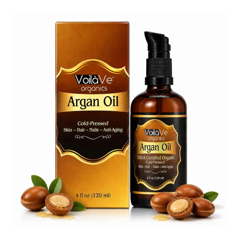 VoilaVe USDA Organic Argan Oil 118ml (4 fl oz) | Pure Cold-Pressed for Skin, Nails & Hair Growth - main product image