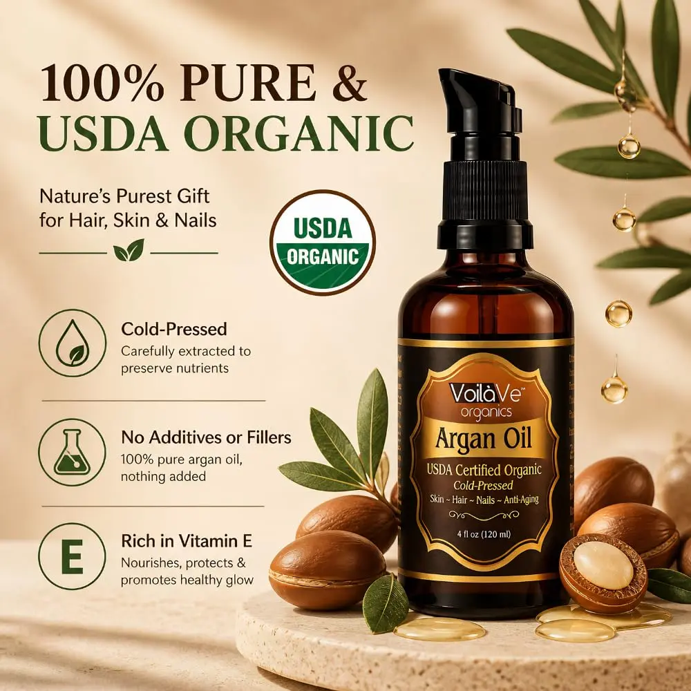 VoilaVe USDA Organic Argan Oil 118ml (4 fl oz) | Pure Cold-Pressed for Skin, Nails & Hair Growth - view 9
